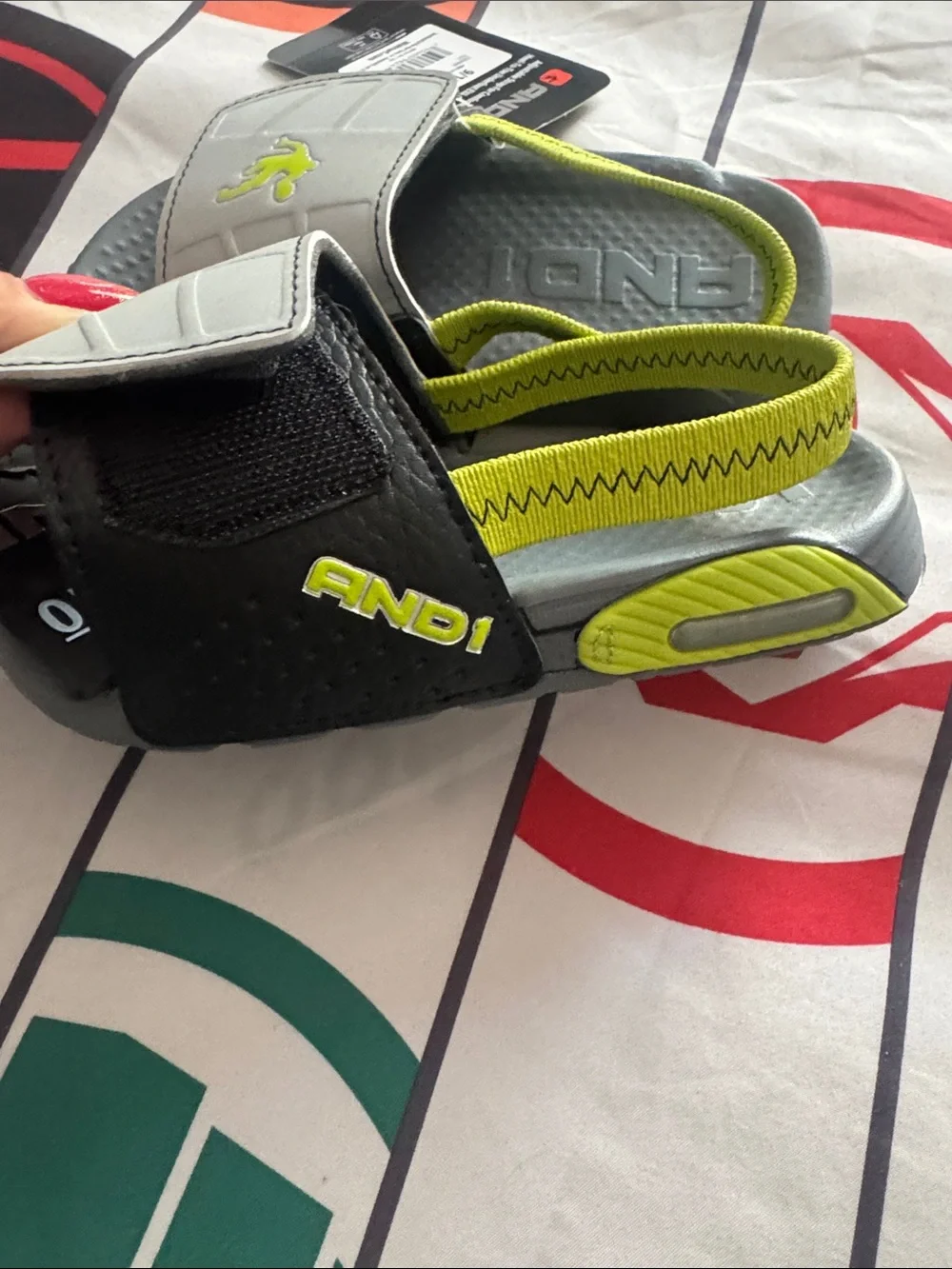 And1 Gray Slide Sandals with Neon Yellow Trim